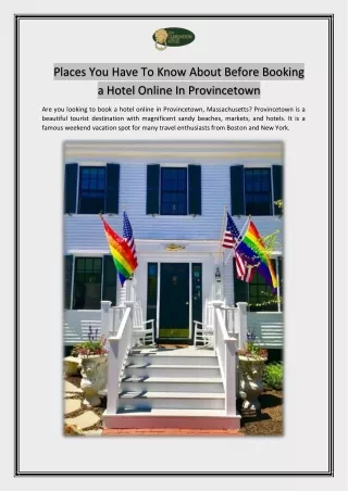 Places You Have To Know About Before Booking a Hotel Online In Provincetown