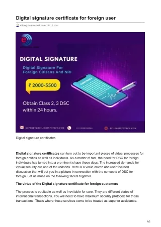 Digital signature certificate for foreign user
