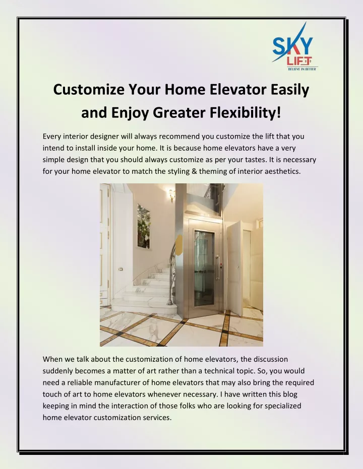 customize your home elevator easily and enjoy