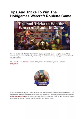 tips and tricks to win the hobigames warcraft