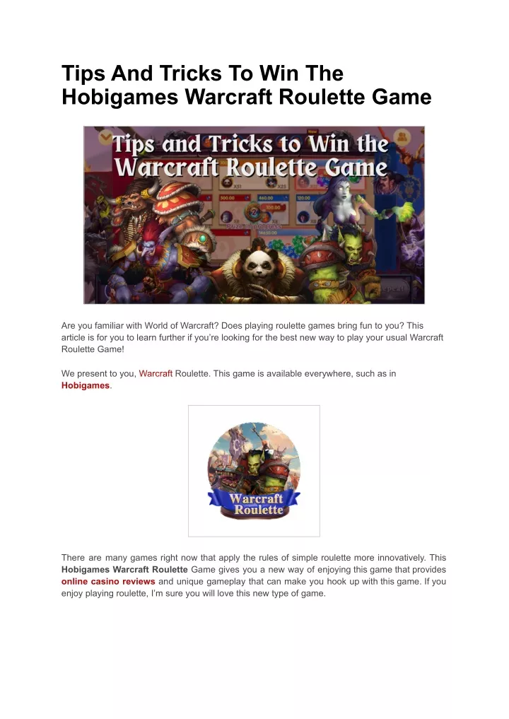 tips and tricks to win the hobigames warcraft
