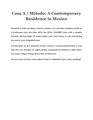 Casa A / Método: A Contemporary Residence in Mexico