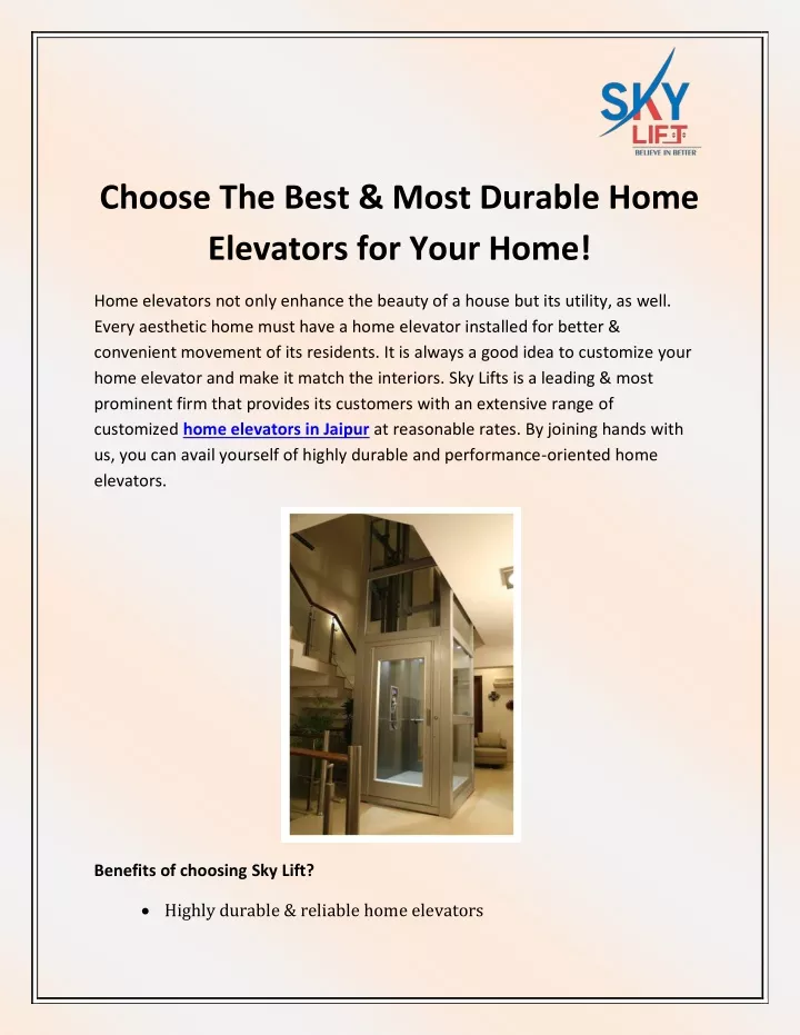 choose the best most durable home elevators