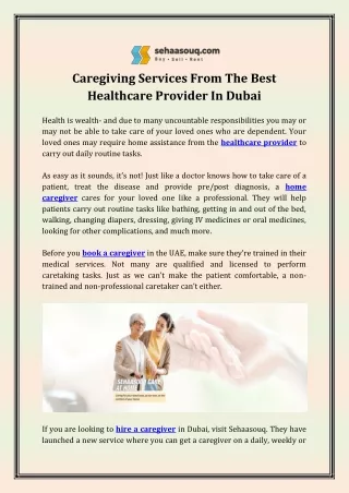 Caregiving Services From The Best Healthcare Provider In Dubai