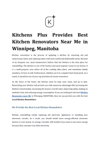 Kitchens Plus Provides Best Kitchen Renovators Near Me in Winnipeg, Manitoba