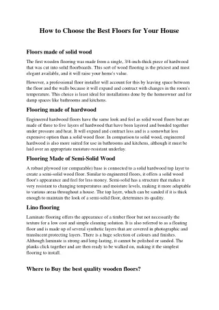 How to Choose the Best Floors for Your House