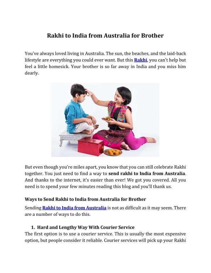 rakhi to india from australia for brother
