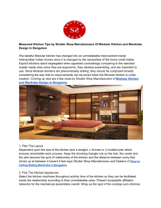 Measured Kitchen Tips by Shutter Shop Manufacturers Of Modular Kitchen and Wardrobe Design In Bangalore