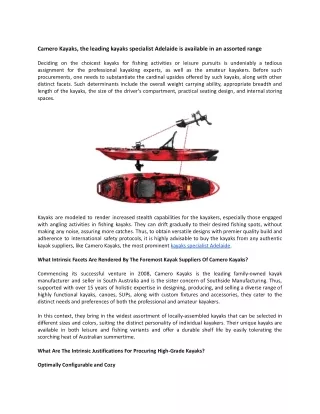 Camero Kayaks, the leading kayaks specialist Adelaide is available in an assorted range.docx