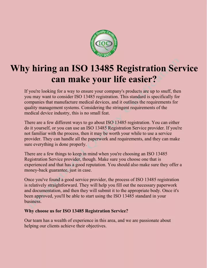 why hiring an iso 13485 registration service