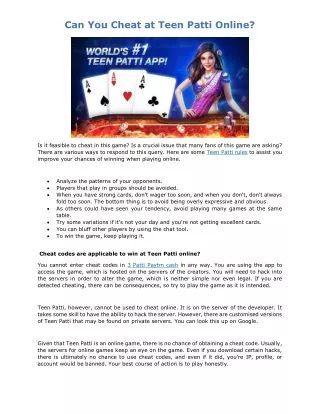 Can You Cheat at Teen Patti Online
