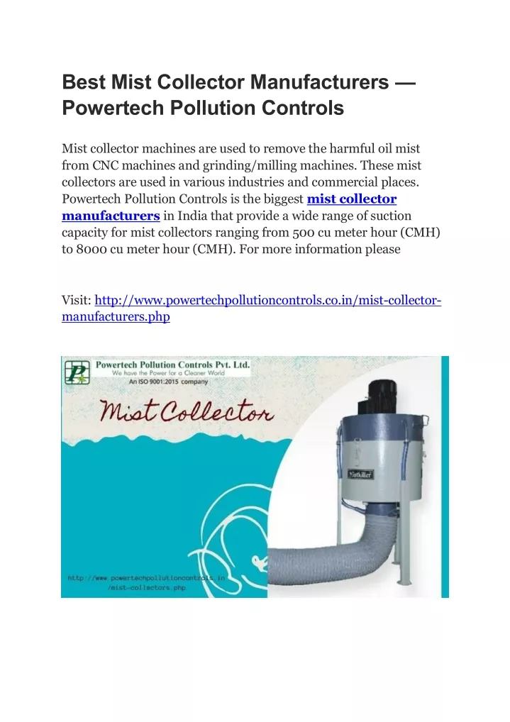 best mist collector manufacturers powertech