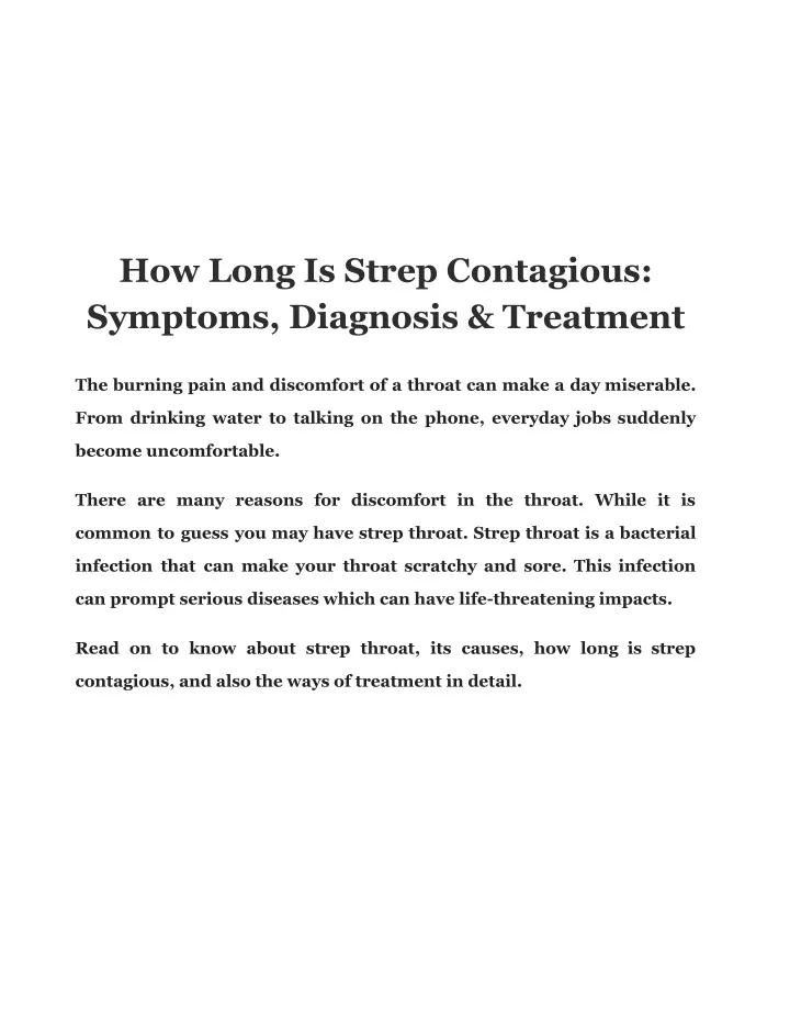 how long is strep contagious symptoms diagnosis