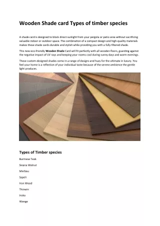 Wooden Shade card Types of timber species