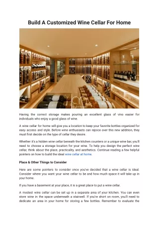 Build A Customized Wine Cellar For Home