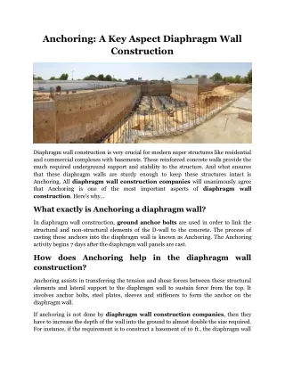anchoring a key aspect diaphragm wall construction