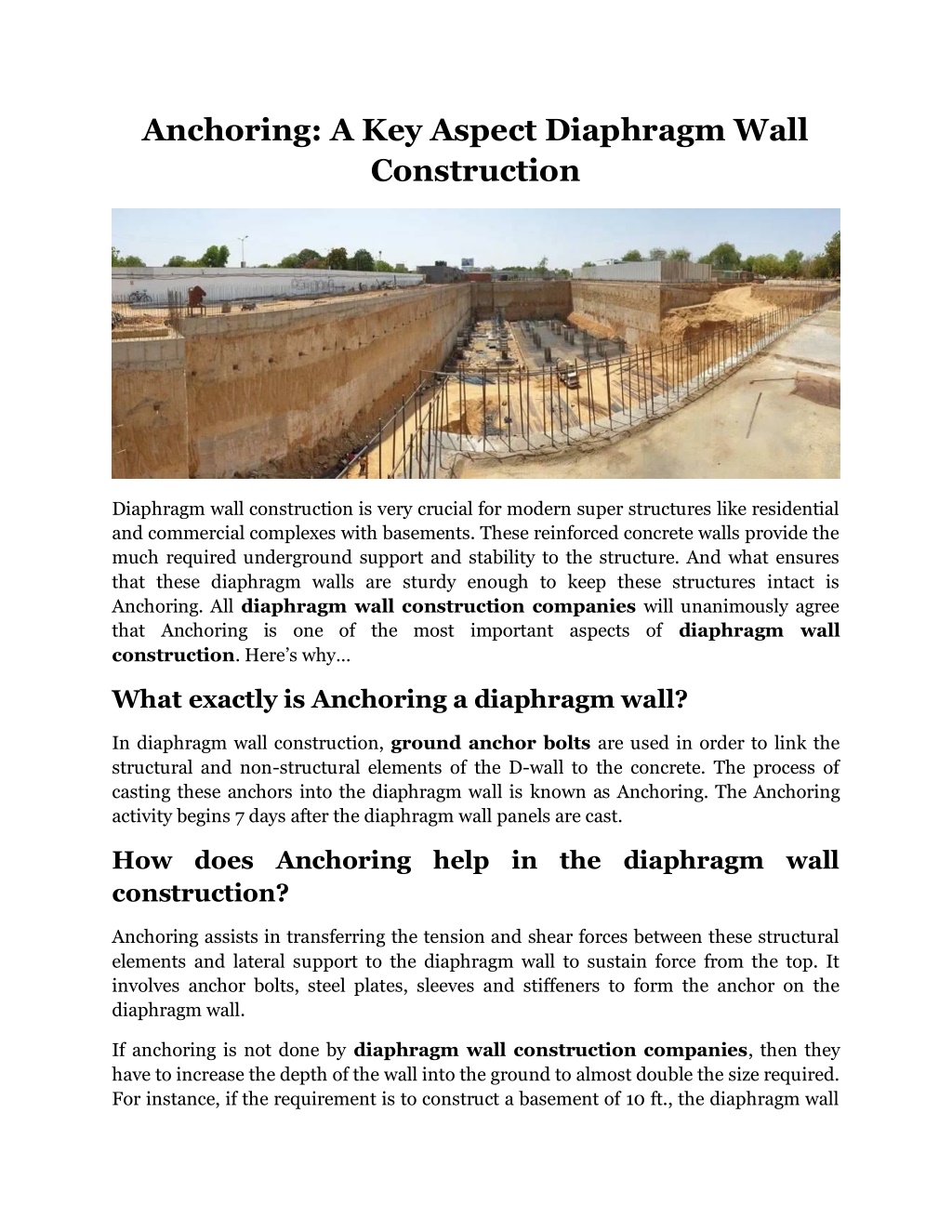 PPT - Anchoring A Key Aspect Diaphragm Wall Construction PowerPoint ...