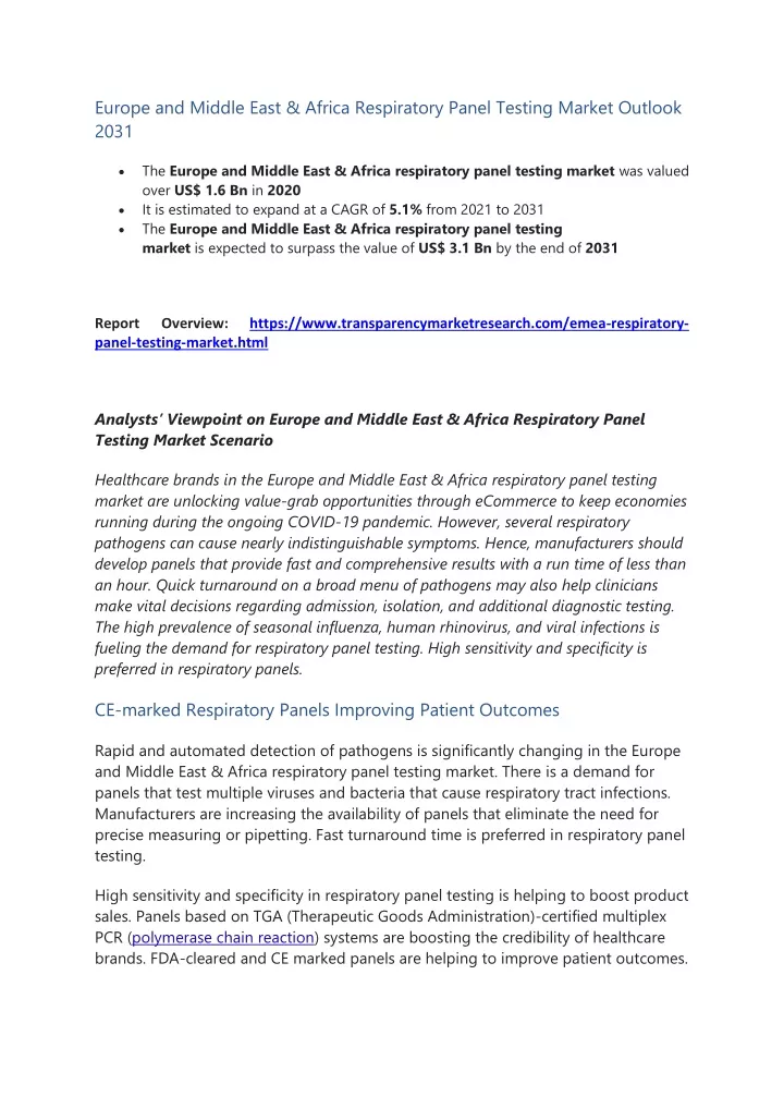 europe and middle east africa respiratory panel