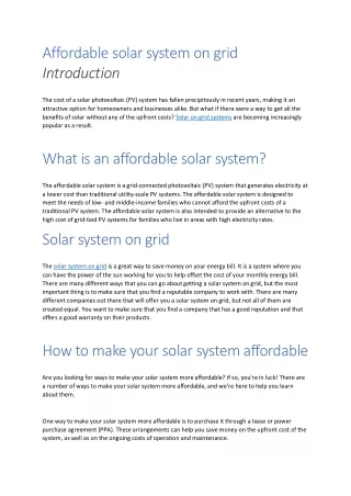 Affordable solar system on grid