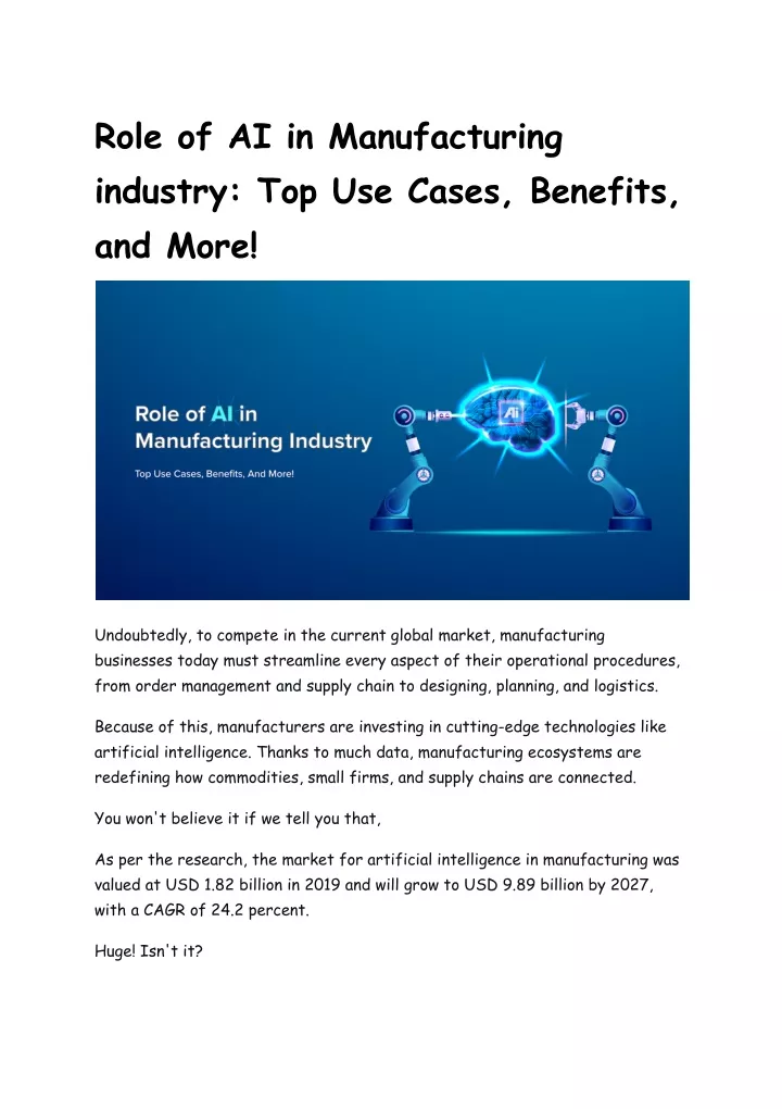 PPT - Role Of AI In Manufacturing Industry PowerPoint Presentation ...