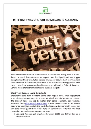 different types of short term loans in australia