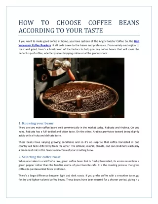 HOW TO CHOOSE COFFEE BEANS ACCORDING TO YOUR TASTE