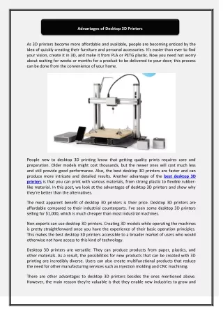 advantages of desktop 3d printers