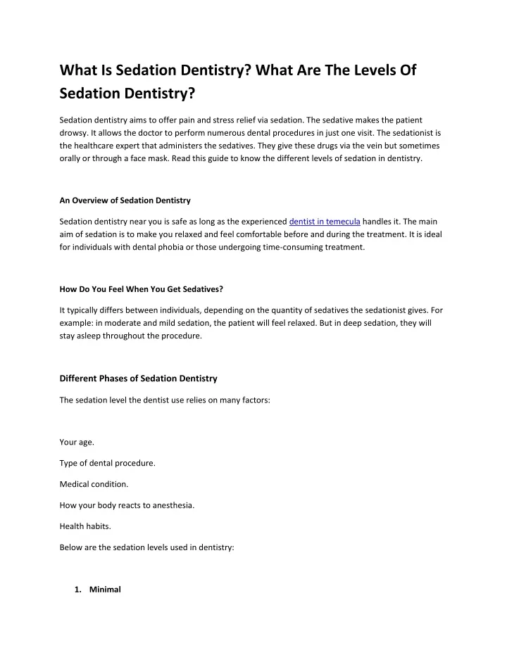 what is sedation dentistry what are the levels