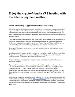 Enjoy the crypto-friendly VPS hosting with the bitcoin payment method