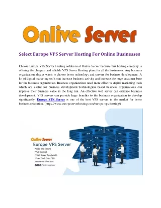 Select Europe VPS Server Hosting For Online Businesses - Onlive Server