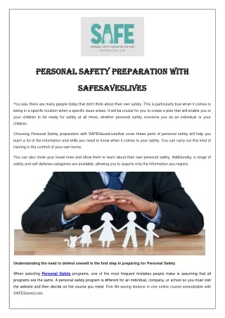 Personal Safety Preparation with SAFESavesLives