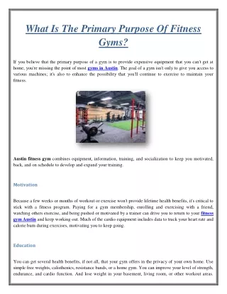 what is the primary purpose of fitness gyms
