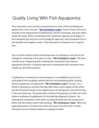 Quality Living With Fish Aquaponics