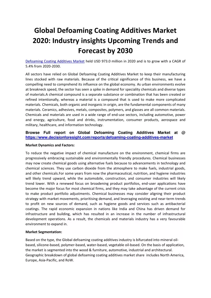 global defoaming coating additives market 2020