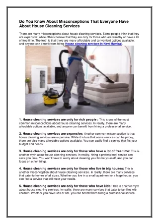 Do You Know About Misconceptions That Everyone Have About House Cleaning Services