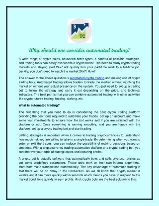why should one consider automated trading