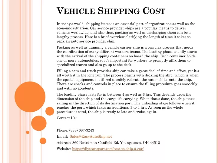 vehicle shipping cost