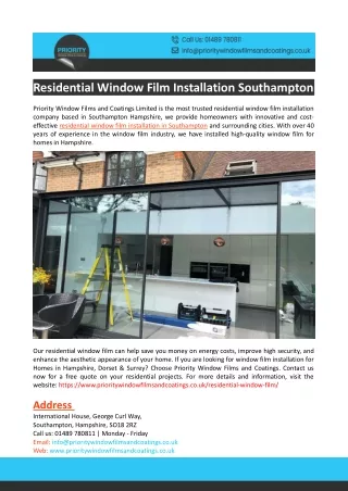 Residential Window Film Installation Southampton