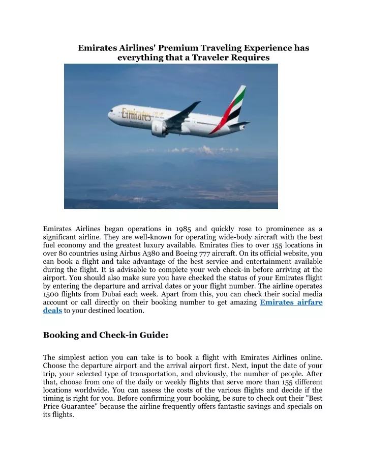 emirates airlines premium traveling experience