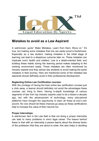 mistakes to avoid as a law aspirant