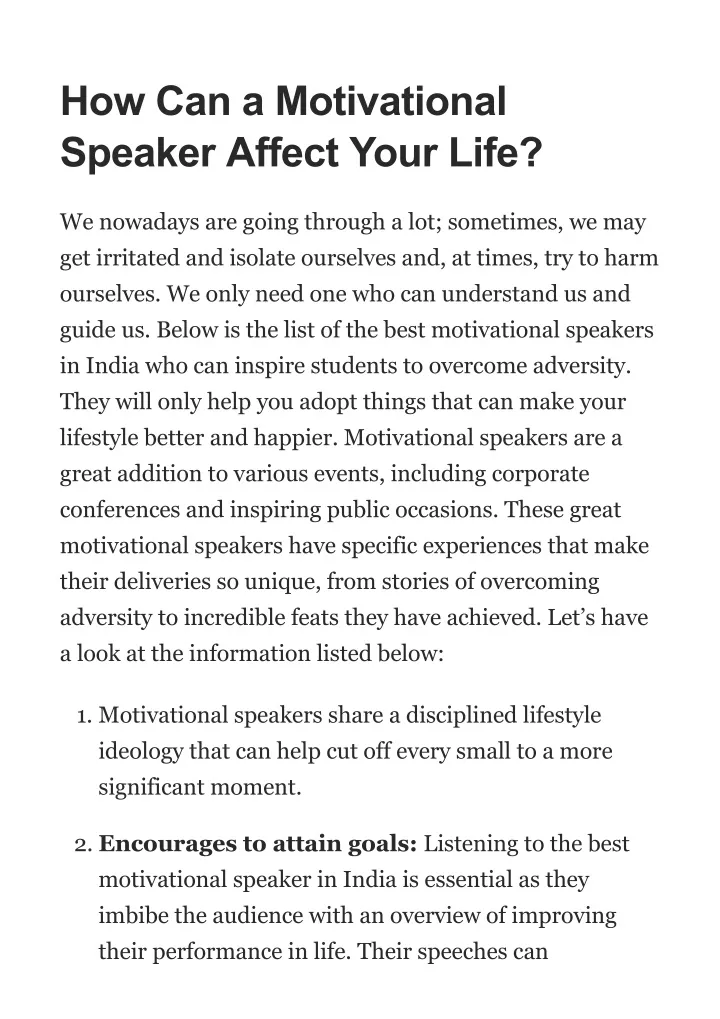 how can a motivational speaker affect your life