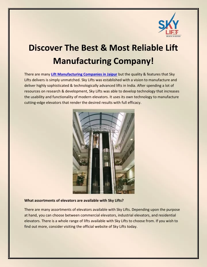 discover the best most reliable lift