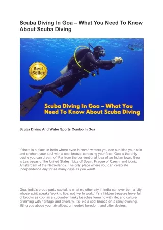 Scuba Diving In Goa – What You Need To Know About Scuba Diving