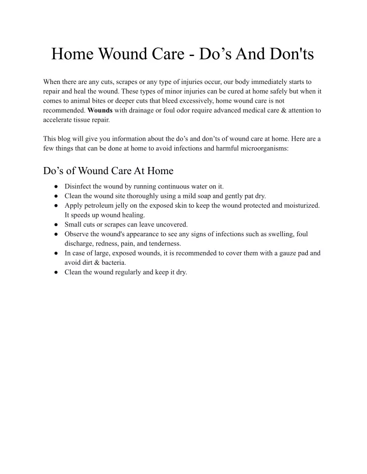 home wound care do s and don ts