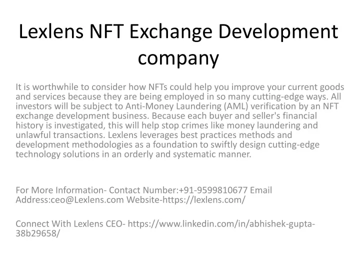 lexlens nft exchange development company