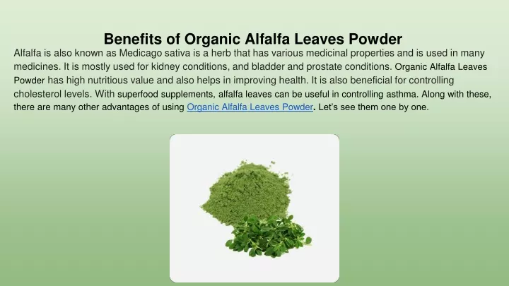 benefits of organic alfalfa leaves powder
