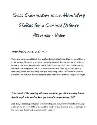 Cross Examination is a a Mandatory Skillset for a Criminal Defense Attorney - Video
