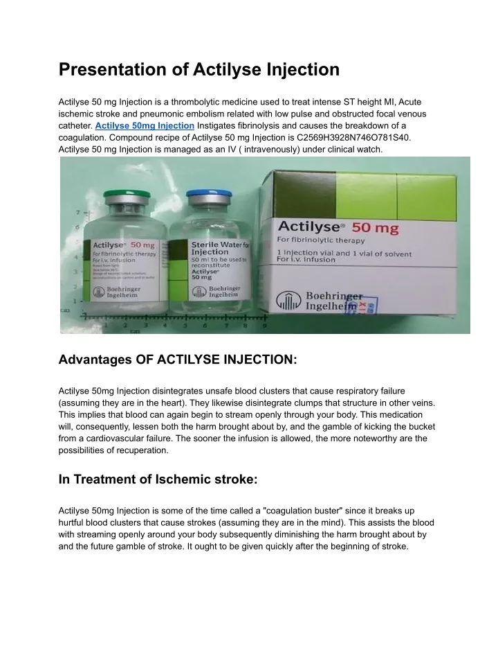 presentation of actilyse injection