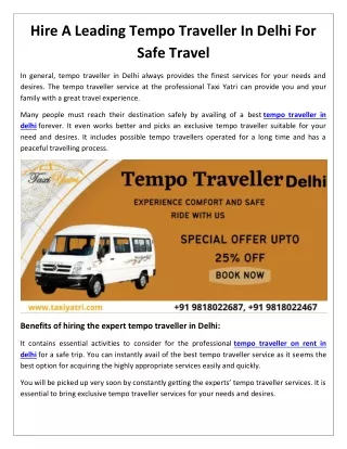 Hire A Leading Tempo Traveller In Delhi For Safe Travel