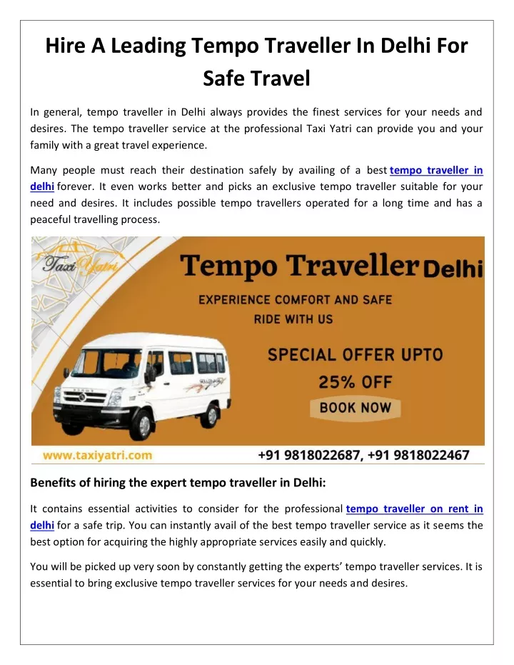 hire a leading tempo traveller in delhi for safe